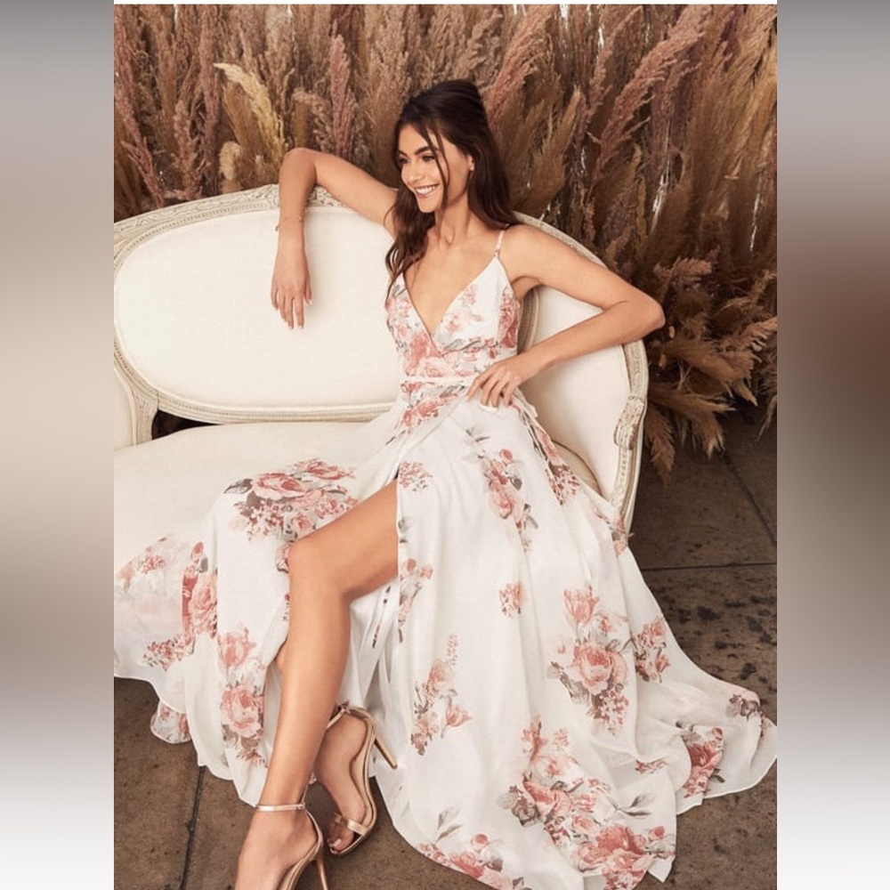 Elegantly Inclined Cream Floral Print Wrap Maxi Dress